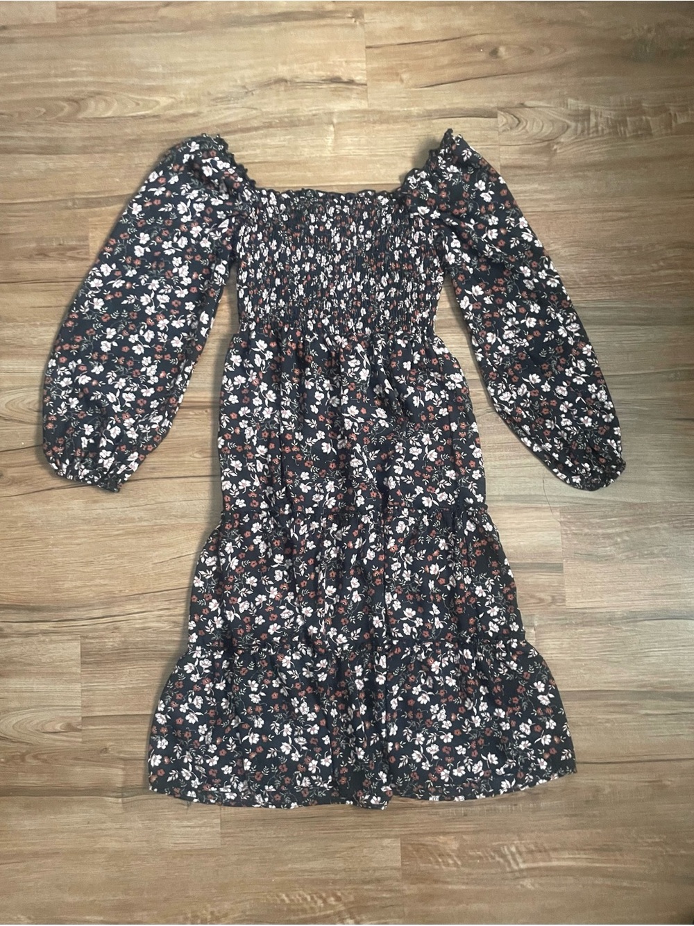 AUW Black Floral Off-Shoulder Smocked Maxi Dress